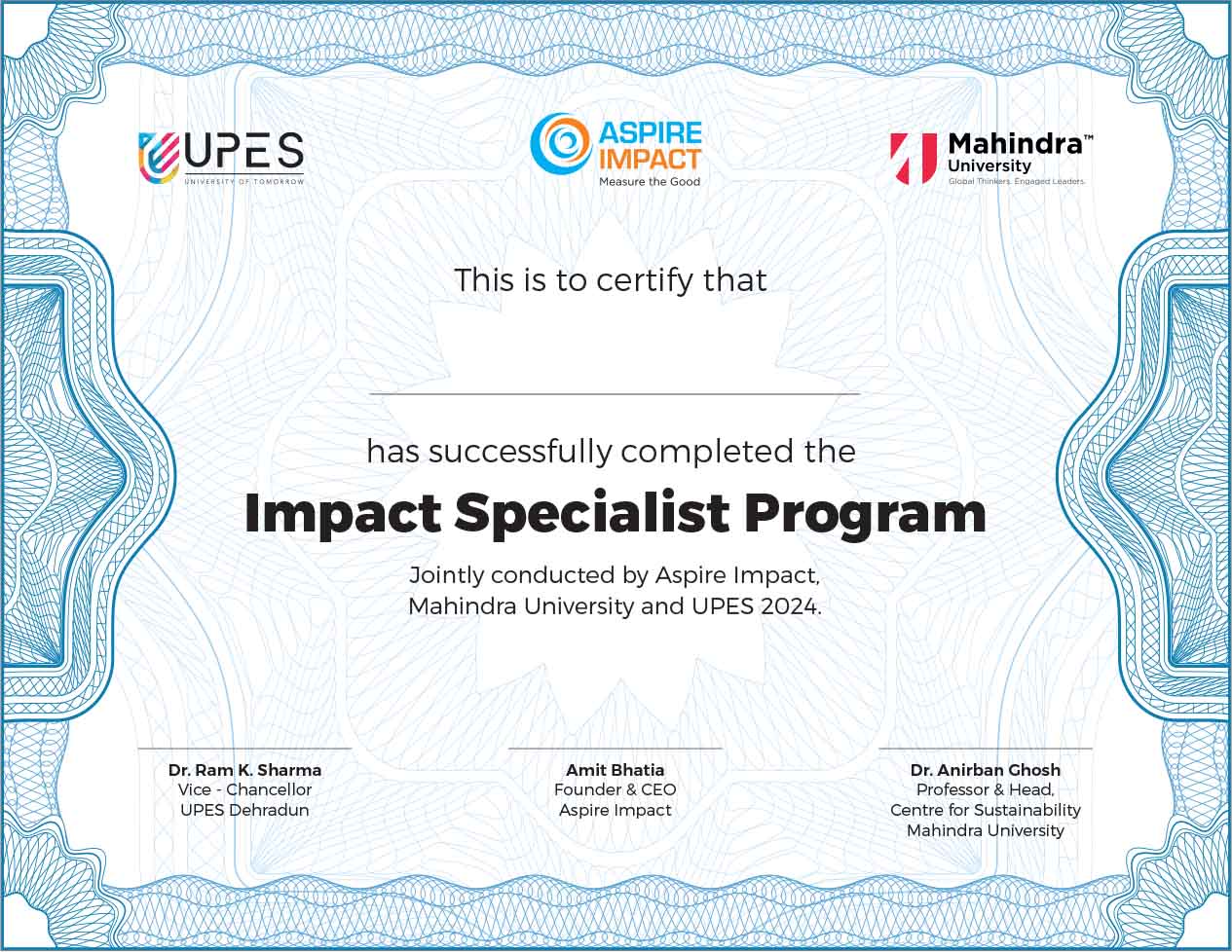 Sample Certificate Impact Specialist Program